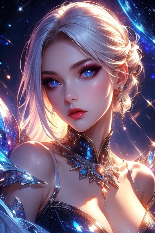 woman, detailed face, white hair, short messy hair, sexy, survys, using may queens blade, villain, diamonds, arrogant, winx, ice, colg, subzero, frost, ice power