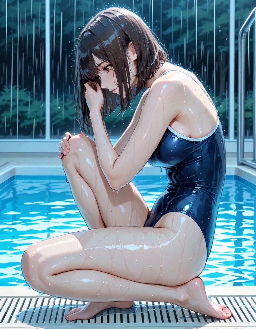 nadiaがCowgirlで性交する, ((realistic, highest quality, High resolution, real women pictures:1.2)), (((A 16-year-old high school girl wearing a navy blue school swimsuit:1.7)), (navy high neck school swimsuit:1.4), (slender body shape:1.9), Cowgirlで性交する, ((anatomically correct:1.2)), (She is wearing a navy blue school swimsuit whose fabric is too thin..:1.1), 膣に陰茎を挿入するCowgirlポーズ, curved body, 大きく股を開いてCowgirl, (A high neck swimsuit that was wet and too close to the skin:1.1), one piece swimsuit, Detailed depiction of the vagina, beautiful thighs, penis thrusts up vagina, nose too small, thin waist, 16 year old beautiful girl has sex with her clothes on, saddle, Cowgirl, tears, Girl straddles guy, (normal limb), Too cute small face, sensitive nipples, The whole body is wet with sweat, (put your hands behind your head:1.5), Don'Don't show your nostrils, realistic, lips slightly open, (anatomically correct:1.2), A guy inserts a penis into a girl, nadia, (on stage:1.6), short hair with bangs, (少女が男とCowgirlで性交する:1.7)