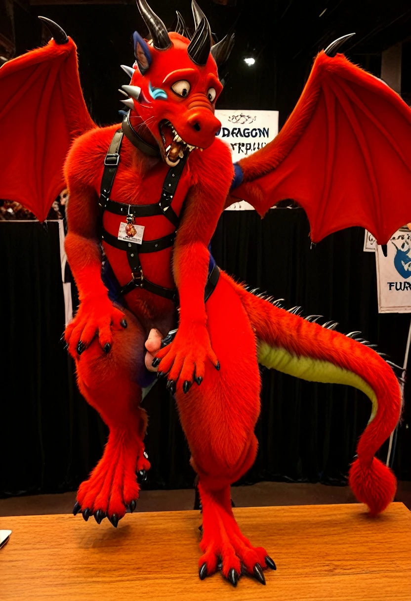 Guilmon(Digimon)、Anime illustration、official、No humans、Big cock、Red body、dinosaur、semen、Love Hotel、Putting a condom on your body、Pleasant face、Blushing、Sexually lascivious、Big nipples、Manly、Sweating profusely、Thick penis、Bright lighting、Dynamically、Sticking out tongue and drooling、Make your penis sexy、Black sheer lingerie、Lower body naked