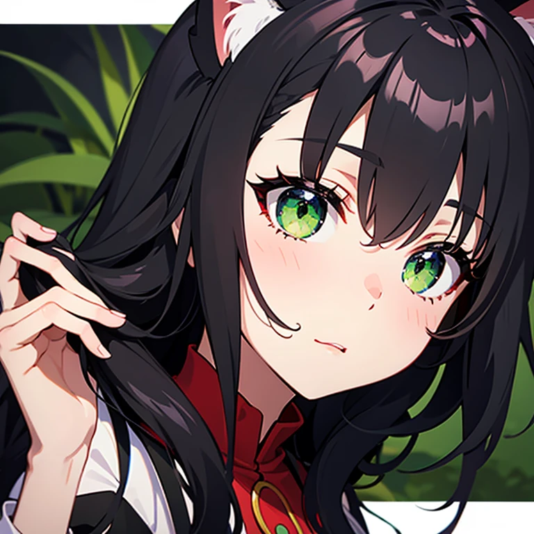 Anime girl with black hair and cat ears holding a red object, tohsaka-rin, beautiful anime catgirl, From Arknights, anime moe art style, gapmoe yandere, Anime Paintings, drawn in anime painter studio, Ayaka Genshin impact, anime realism style, from girls frontline, author:Hosomura Kane, Realistic anime art style, portrait of ahri