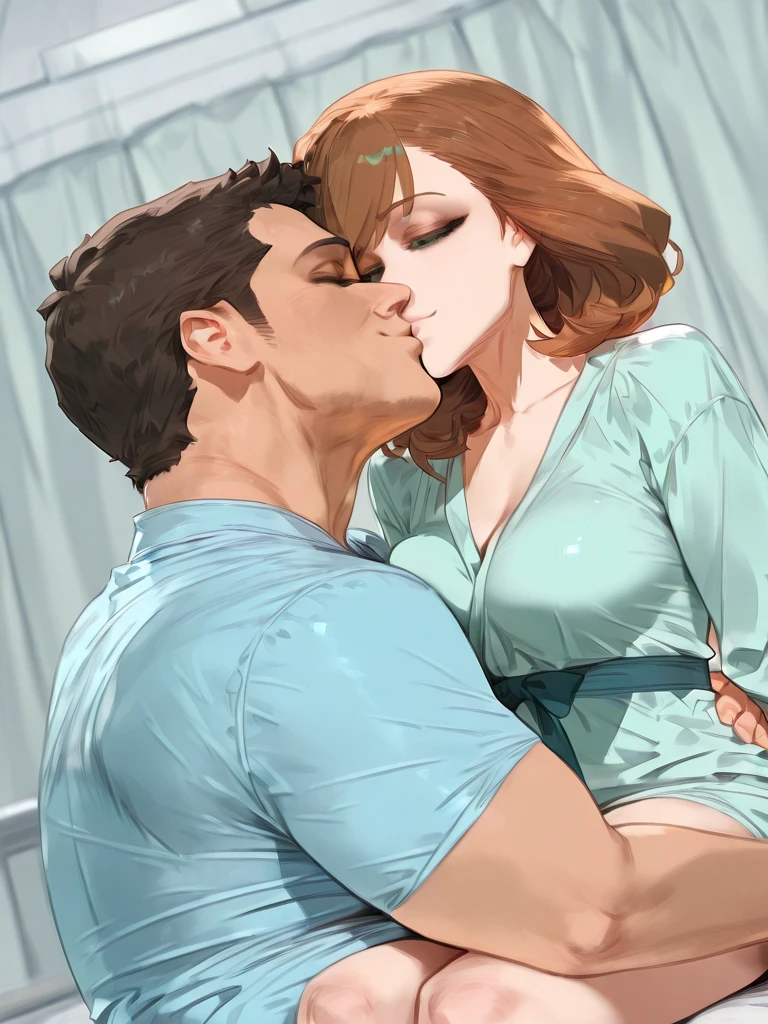 score_9, score_8_up, score_7_up, source_anime, 1boy, 1girl, mature female, mother and stepson , mature male, screaming moaning, looking at viewer, The mother is sitting, stepson is clinging on mother, white tight short dress, from behind, (focus on her hips), Riding on stepson