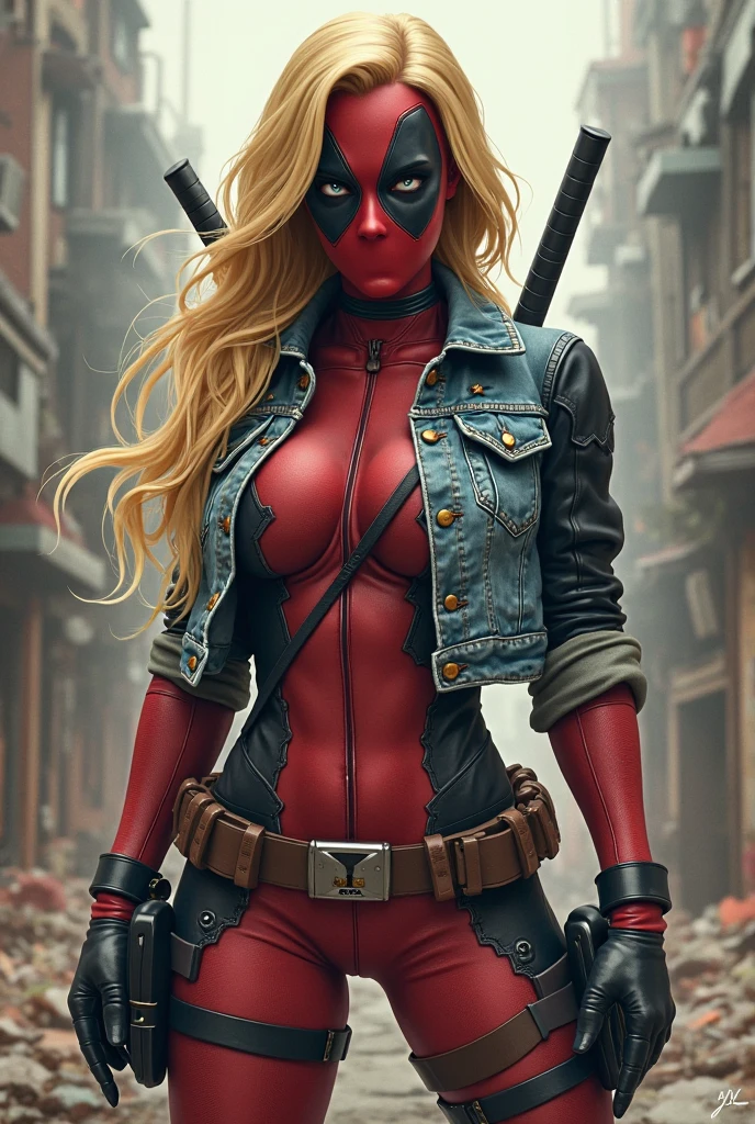 deadpool is a female superhero with a gun and a knife, deadpool, mandalorian deadpool, beautiful comic art, chris moore. artgerm, extremely detailed artgerm, rafael albuquerque comic art, inspired by Rob Liefeld, artgerm comic, alena aenami and artgerm, by Eddie Mendoza, badass pose, portrait of deadpool, huge breast
