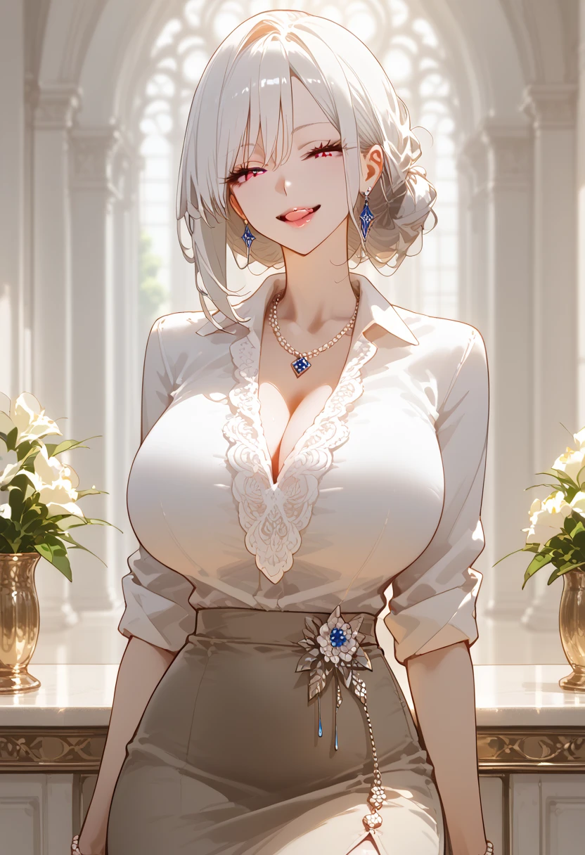 best quality,masterpiece,highres,original,extremely detailed wallpaper,perfect lighting,extremely detailed CG,<lora:add_detail:0.3>,standing,<lora:anapal:0.6>,anapal,a woman,tall,dark tanned skin,sideboob,dark silver hair,deep blue eyes,white dress with open back and bibs,blue ribbon,red long skirt,blue dress pants,light blue shoes,a pair of gold bracelets on her left arm and a blue and white bracelet on her right wrist,