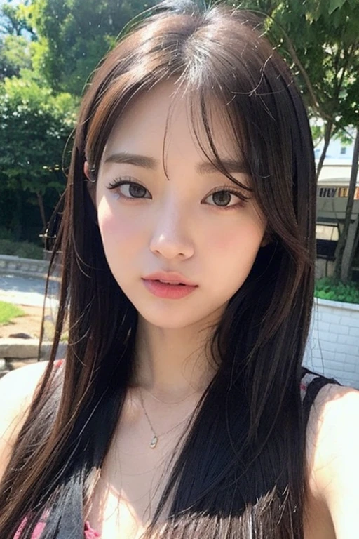 ((best qualtiy, 8K, tmasterpiece:1.3)), Sharp:1.2, perfect figure beautiful woman:1.4, Slim abs:1.2, ((Layered Hair Style, huge tit:1.3,cleavage:1.2)), (A long shirt with transparent wet black buttons:1.1),(Sateen,the street:1.2),Highly detailed facial and skin texture,A detailed eye,二重まぶた,Look sideways at the camera