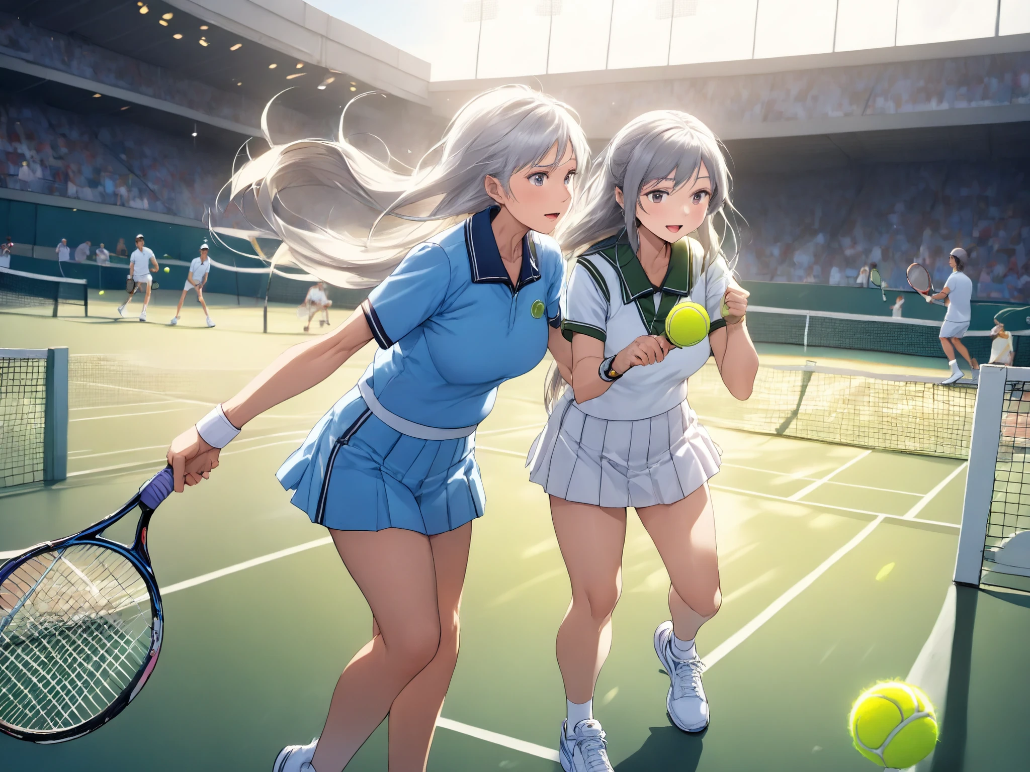 ((((masterpiece)))), high quality, very_high_resolution, large_filesize, full color,(((Japanese、Long hair、female、elderly mature woman)))、Big Breasts、 Big Castle 、(((((tennis uniform)))))、interior、beauty in return,((cum on clothes,cum on leg)),cum on head,cum on body, (excessive cum),com on face,Facial, bukkake、vaginal,sex,missionary,cum in pussy