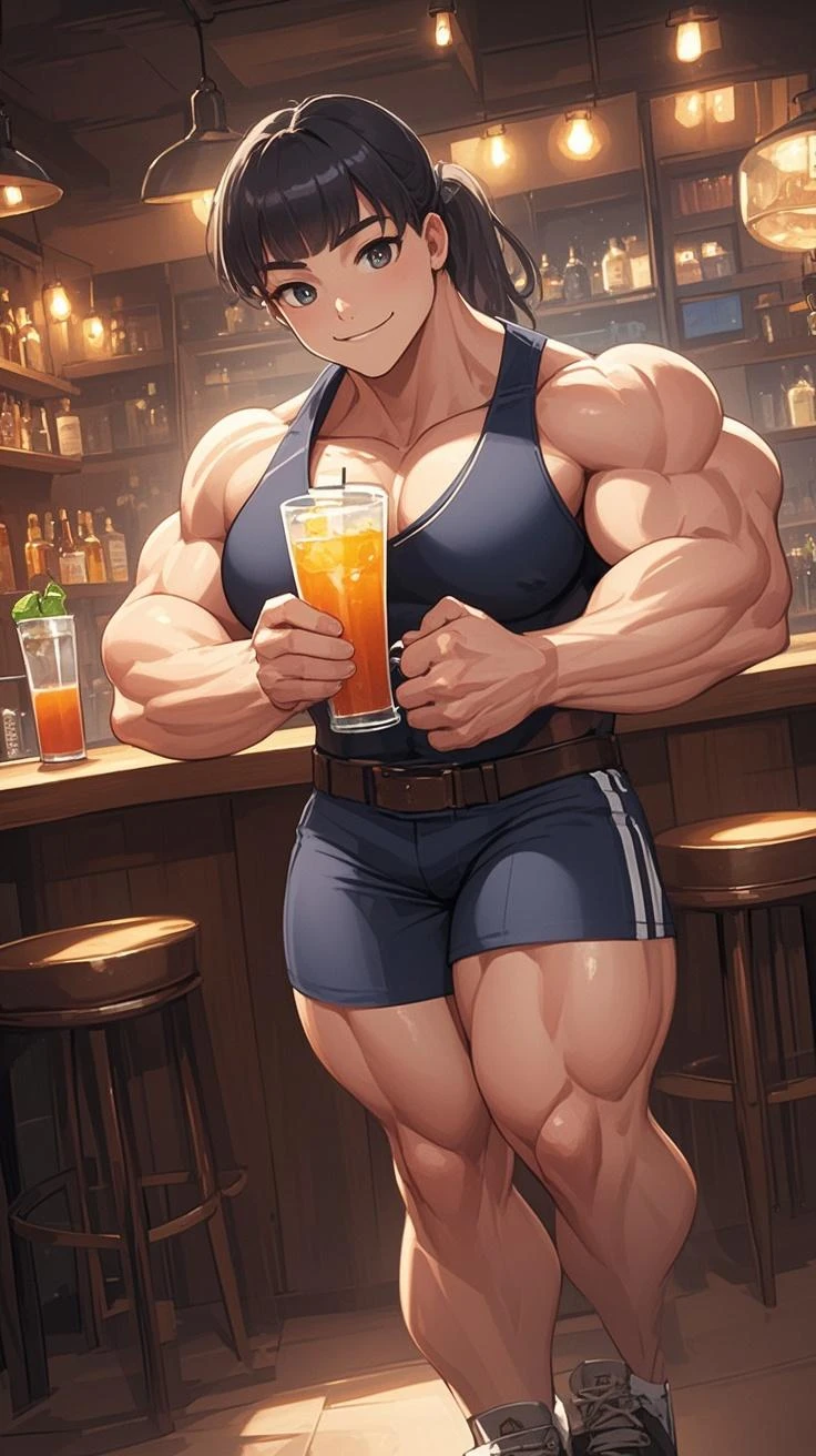 muscle woman drinks beer
