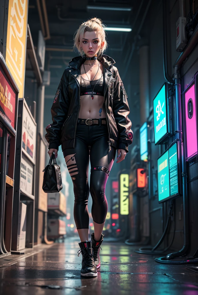 Full Body Portrait a woman in tha city ((Style Cyberpunk))