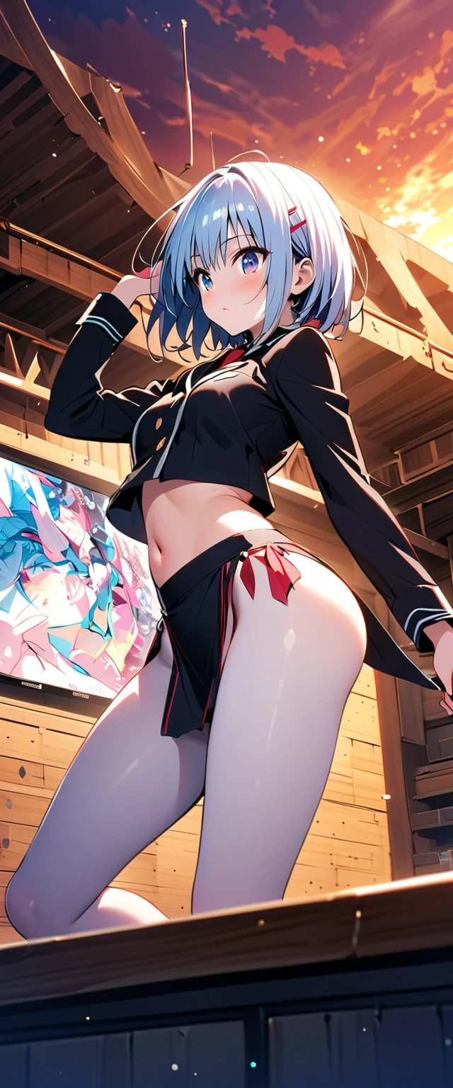 masterpiece, best quality,
1girl, furina (genshin impact), hat, blue eyes, silver hair, solo, symbol-shaped pupils,bangs, cute, (nude), ((underbutt)), looking down, stage, red curtains, small breasts, ((ass grab))