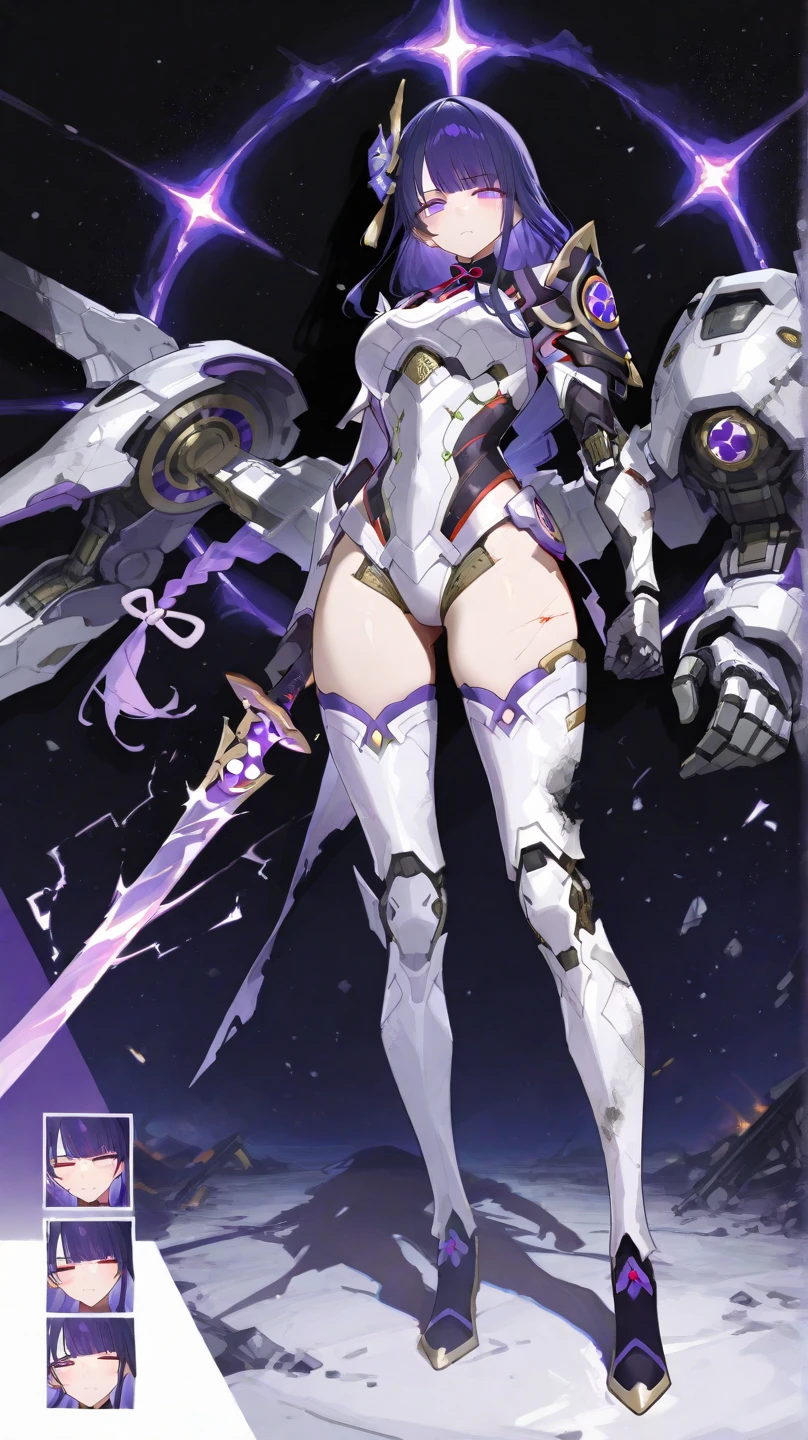 ,1figure_girl,(:1.5), (short_ponytail:1.3), (light_whitish_purple_hair:1.3),black_mechanical_armor_parts,white_breasts_parts_red_black_body_suit,bare_shoulder,bare_slender_thighs,medium_breasts,on_the_desk, desk_background,Stinging_eyes,(half_pupil:1.5),sleepy,thighhigh_greaves,gauntlets,dynamic_posing,bare_frank,metal_red_parts_armor,red_eye,
fists,hold_weapon,glare,navel,large_mechanical_parts,happy,waist_armor,open_mouth,rise_legs,apart_legs, (covered_navel:1.3),(very_long_bangs:1.3), (hair_over_one_eye:1.5),(long_bang_covers_right_half_of_face:1.5),
(covered_pussy:1.1),covered_breasts,armpits,