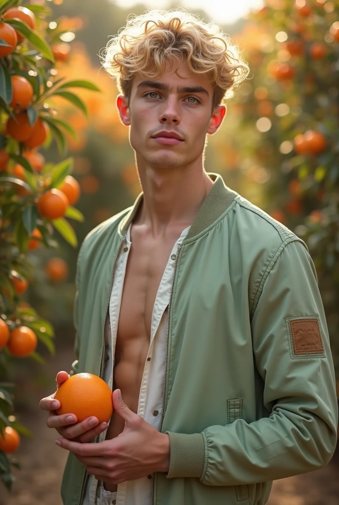 Young cute handsome white skinny soft skin beautiful face shirtless naked big penis in a grape garden with hat