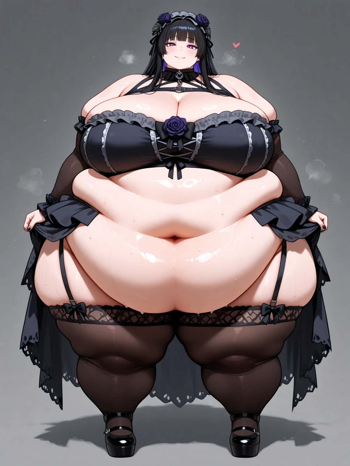 1girl, anthro furry wolf, plus size, wide thighs, full body, black curly hair, high resolution, photorealistic, cute looking, detailed realism, detailed grey fur, 4k, soft, big butt, big breasts, choker, black skirt, black bra, hand socks, large hole fishnet tights stockings, goth,