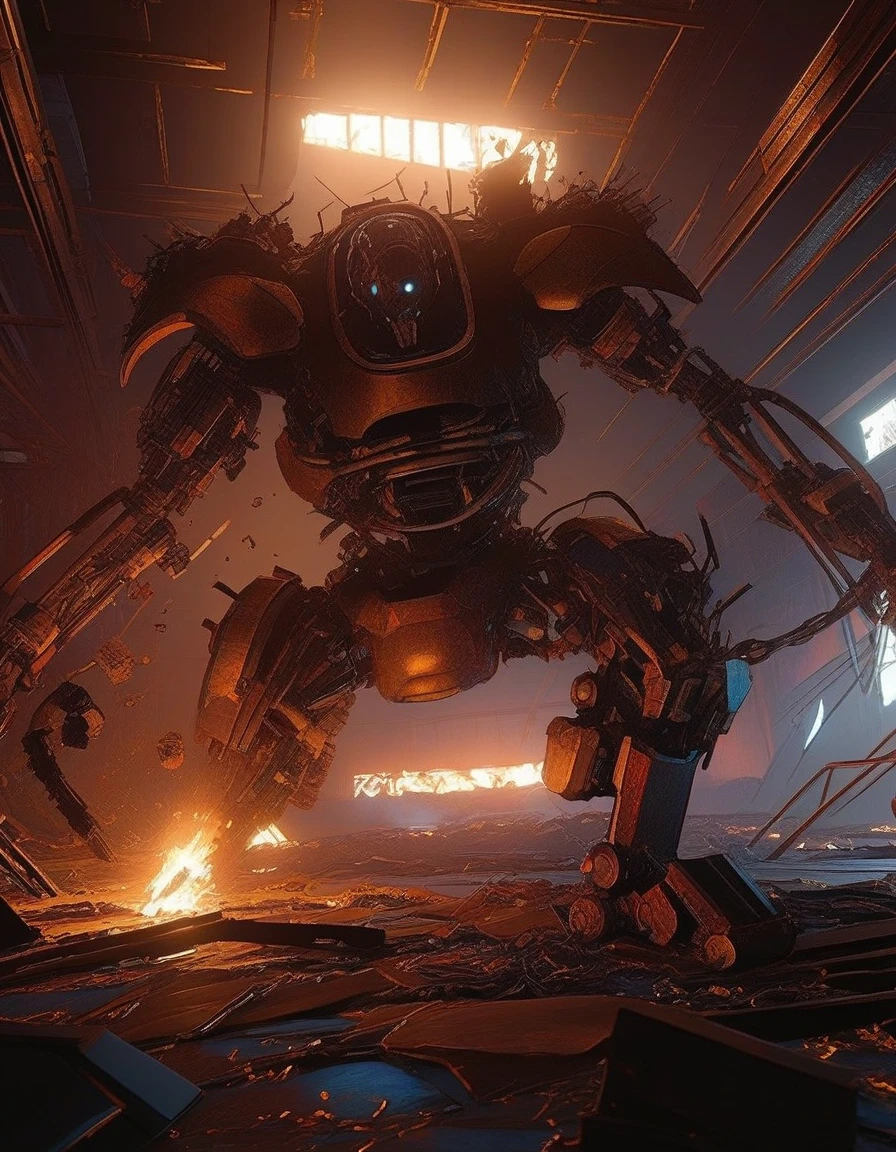 zombie young girl, furiously and greedily tearing the robot's flesh, tearing it into pieces, stripping the robot's body parts. postapocalypse.