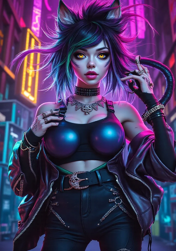 parte superior do corpo, DJ vampiro feminino, Look at the crowd，Vampiros,Wear a bikini，Tatuado com，olhos vermelhos，cabelos brancos， peculiar, vibrant appearance, Playful accessories, cores brilhantes，comportamento criativo, Divagou, sensual, spontaneous, Fones de ouvido DJ, ((Mesa)), menina glitchpunk, menina raver,Music Clubs, boate, Cinema independente, people dancing in the background of the dance floor, Underground Danceclub, Underground Danceclub，boate, extremely high quality, textura da pele, detalhes intrincados, (Cinematic lighting), Foto RAW, 8k，Psychedelic surrealist art，Surrealist psychedelic design，estilo de arte dos sonhos，illusion psychedelic art， Vetores escuros coloridos,
