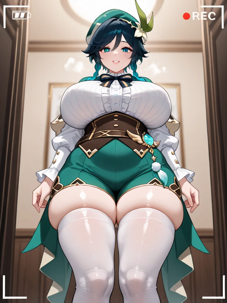Kirito black egyptian clothing brown skin, purple eyes, blushing smile, standing alone on the stage, Super huge big breasts breast enlargement full-body shot looking at the audience illustration, ultra-detailed, HDR, vibrant colors, soft lighting