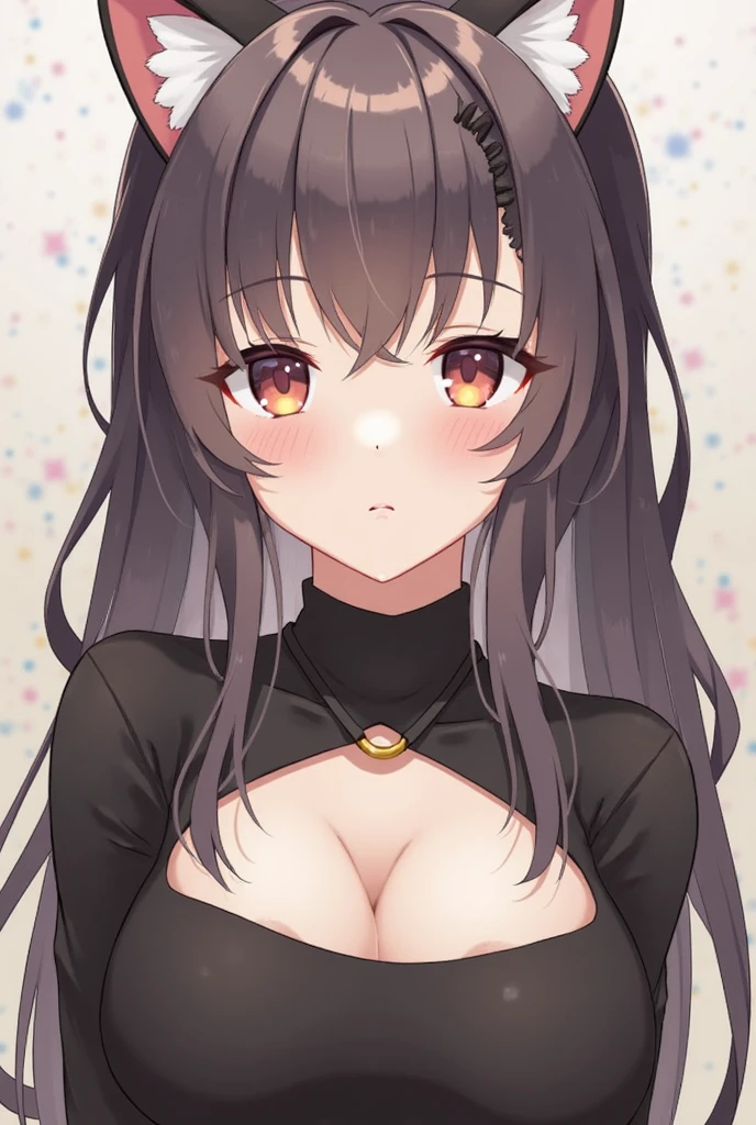 anime girl with invisible underwear Japanese cat ear collar lipstick eye makeup opening mouth a little wet mating
