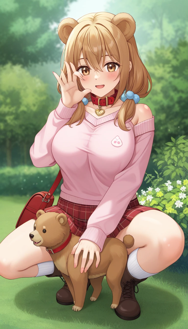 Serena's Packaging, 1 girl, alone, blue eyes, blonde hair, long hair, low-tied long hair, have, pink hat,
black bra, red skirt, high waist skirt, pleated skirt, black stockings,
smile,closed mouth,cowboy shot,sitting,
forest,outdoor,
(very detailed, Beautiful and dense face, masterpiece, highest quality) cinematic lighting,、big breasts、lift up your skirt、Showing off her black thong、Half-open
