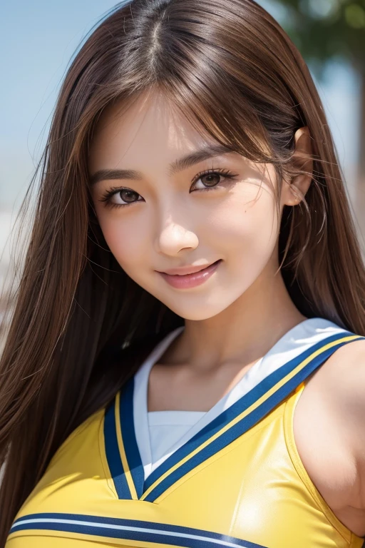 cheerleader,little smile,cheer leading,cheerleader uniform, (((masterpiece))), (((best quality))), ((ultra-detailed)), (illustration), ((an extremely delicate and beautiful)),(bokeh,blurry background),(best shadow), 1girl,white panties, black hair, long hair, kawaii,cute,, shine Highlight Spot on eyes, character focus,head tilt,