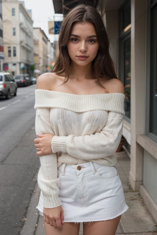 ((best quality)), ((masterpiece)), (detailed), 1girl, off-shoulder sweater, 