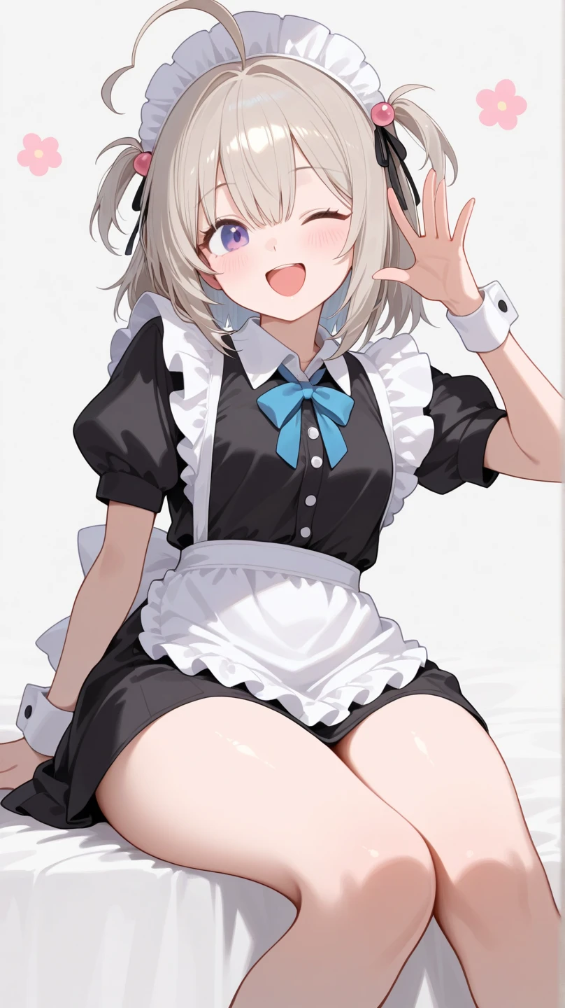 NSFW,koneko toujou (dxd),Gray Hair,short hair,(Maid clothes:1.2),(cropped:1.5),Micro Mini Skirt,garter belt,Embarrassed,blush,(Perfect hands),(Perfect Anatomy),(masterpiece),(highest quality),living,Crouching with legs apart
