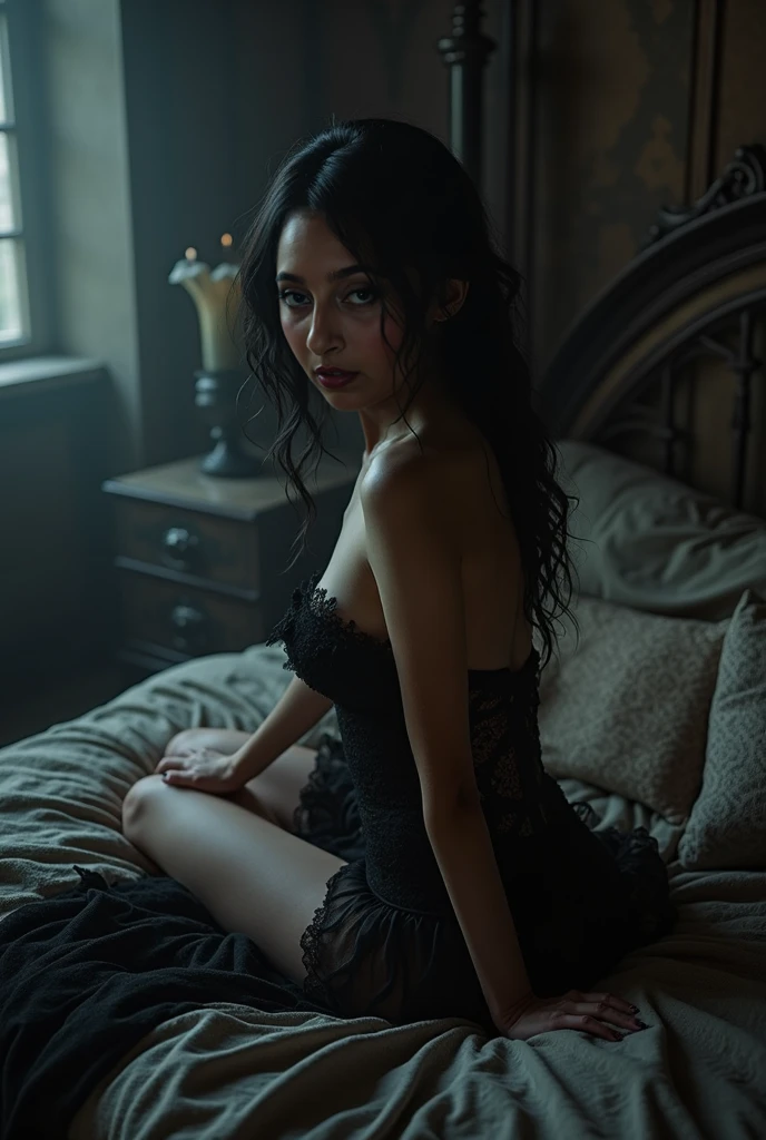 brutal image of human despair and madness, with woman ????? in a millionaire's house with elegant dresses