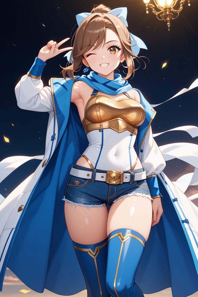 Girl, big breast, waving, background 1 color