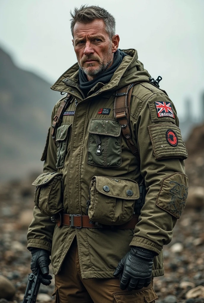 Short hair handsome teen Polish man. HE'S SKINNY. Hero outfit color Gray. He wears a heavy winter heroic outfit. Skinny. Put Bite as a logo into his heroic jacket outfit. He's skinny 