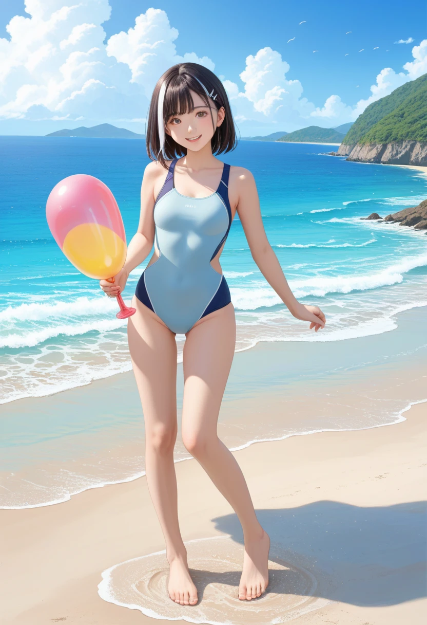 Close up shot of buttocks looking up from under the ground、Realistic、(())(1. Glowing Skin.4)、sweating、Wearing a turquoise polka dot swimsuit,smile,Emphasize cleavage,Face reality,lips are a little red,Cheeks are a little red,sexy,Pool