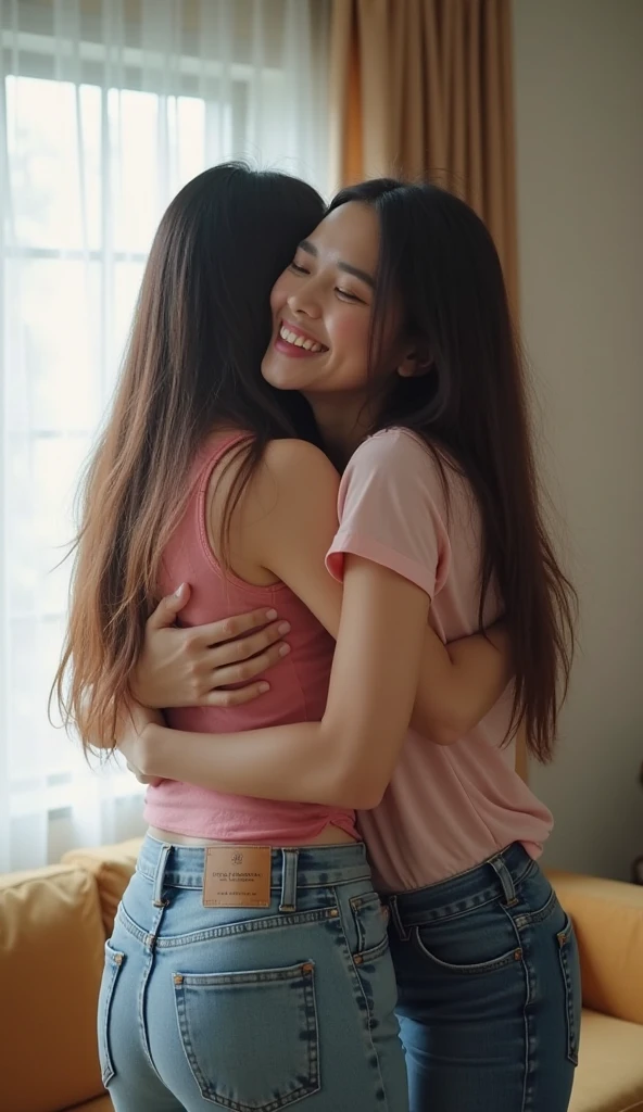 "Capture moments of passion and intimacy: Two Women, Deeply in love, Hug tightly, Share a passionate kiss."