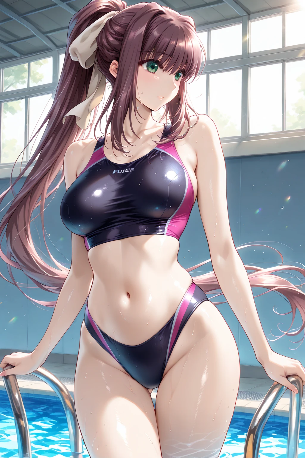 Purple hair, braidedponytail, double tails, Cat ears, Open mouth, Shy, Blush, Anime, Anime style, Masterpiece, Masterpiece, Masterpiece, HD，swim wears，swim wears，swim wears，swim wears，swim wears，swim wears，swim wears，swim wears