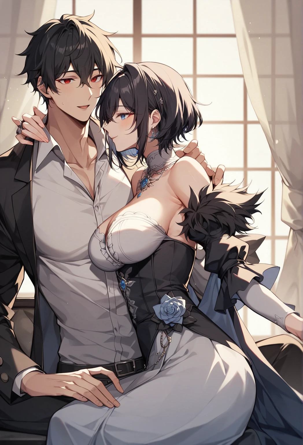 ((masterpiece, highest quality)), (One Woman), ((One boy)), ((penis)), ((penisを撫でる)), (Focus on women), (Black Hair), (Medium Hair),(pantyhose), (Black bra), (Black long gloves), (mature), (23 years old), ((Being in prison)),(spy),  Smiling faintly, 
