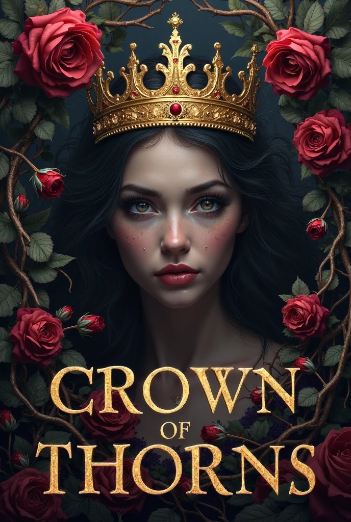 A captivating and high-quality 3D render of a dark fantasy scene featuring a beautiful woman with long, dark hair and piercing eyes. She sits majestically on a twisted, dark wood throne, intricately carved and adorned with a sinister skull atop the backrest. The font, Niagara Engraved, is elegantly written in silver metallic, spelling out the name "MORTHISHA." The dimly lit gothic room, with its stained glass windows, casts an eerie glow, while the chilling atmosphere and sinister aura draw the viewer into this mesmerizing, cinematic world. This 3D render is perfect for a poster or a movie still, showcasing the cinematic quality of the image.
