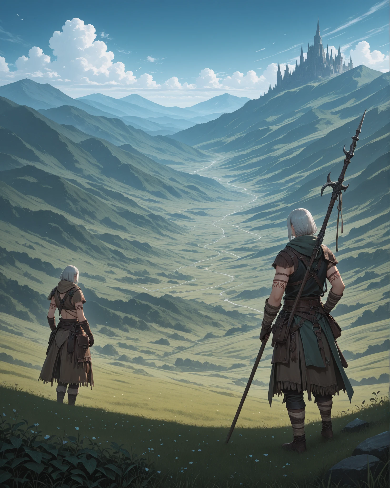 Alam, Open field, high fantasy , dark fantasy, Some Primitive Tribal Dwellings