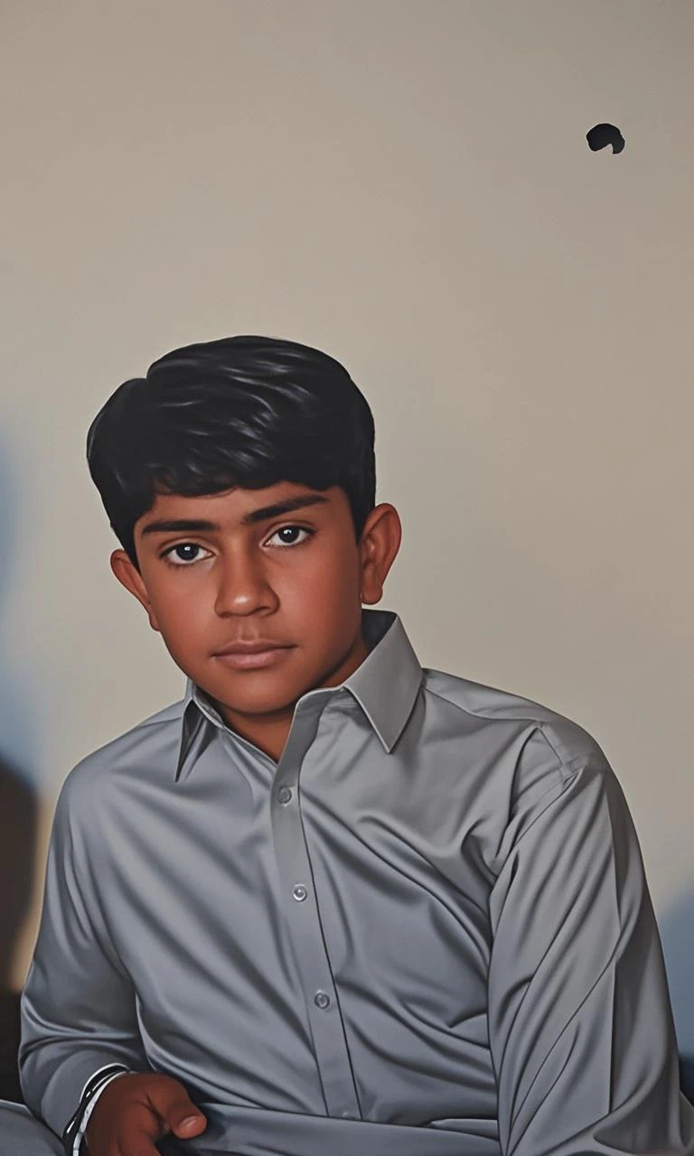 Create the image of a brown boy with olive skin. He has short, curly hair, with a mix of three distinct colors: black highlights, brown and blonde, distributed in different ways throughout the head. The highlights must be well defined, highlighting your hair's natural texture and curls, giving a modern and vibrant look. The boy must have a friendly face, with expressive eyes and a light smile, complementing your unique and colorful style. Several strands of his hair must vary in the colors already mentioned.,