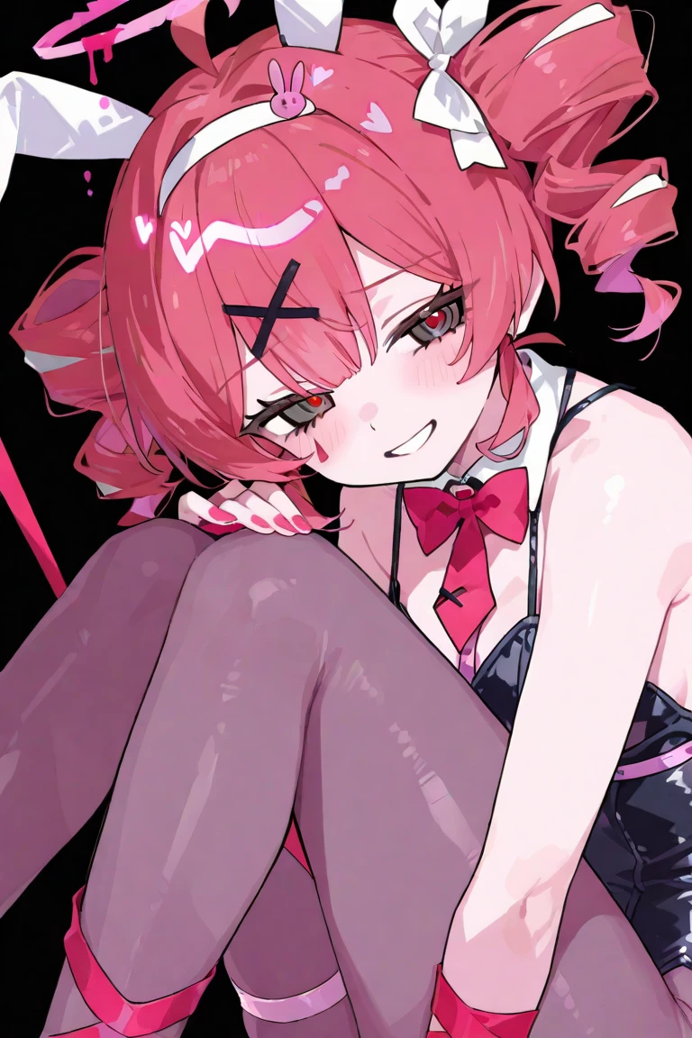 high resolution ,cute ,One Woman , Purple Hair, Two-tone red ,short hair , Fangs Beautiful Eyes ,Red and purple heterochromia ,♰Eyes and shoulders are protruding ,Jacket ,I'm holding a sniper rifle