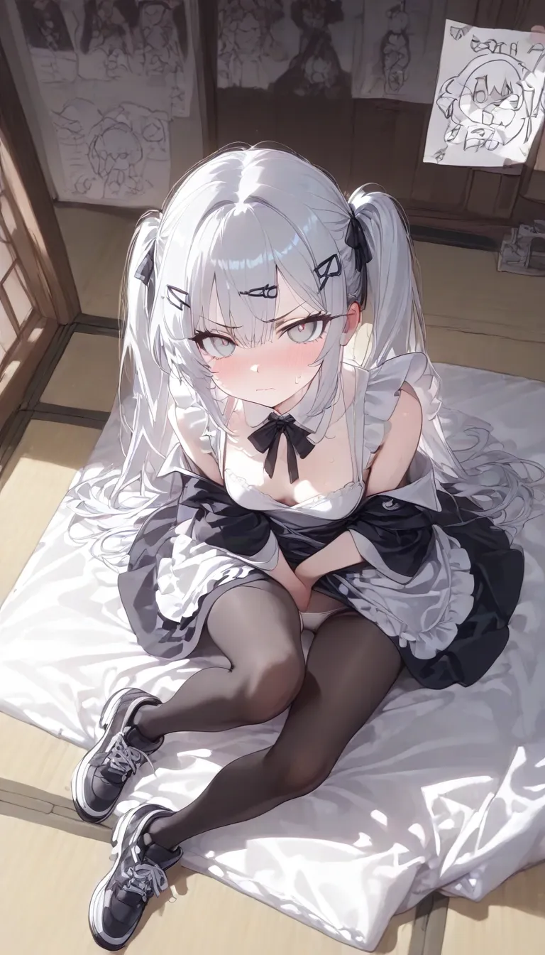 Undies with white mucus、woman、Full nudity、Shyness、Sweaty、Fly Hearts、Eyes are hearts、Anal Sex、bed、White Stockings