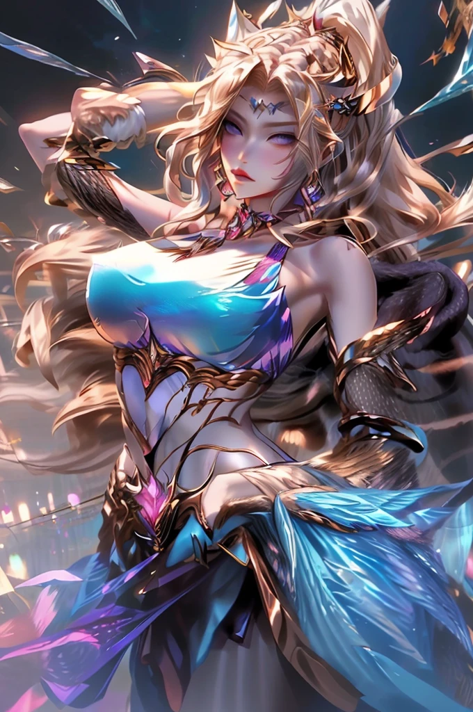 Sierra　anime goddess, angel knight girl, Detailed key anime art, LE SSERAFIM, queen of dragons, shadowverse style, high detailed official artwork, beautiful fantasy anime, Official art, detailed anime art, Detailed anime artwork, Light Novel Cover Art, ethereal anime, Dragon Girl, mystical atlantean valkyrie　　(((Colossal tits)))+++++++++ Smile White Stockings