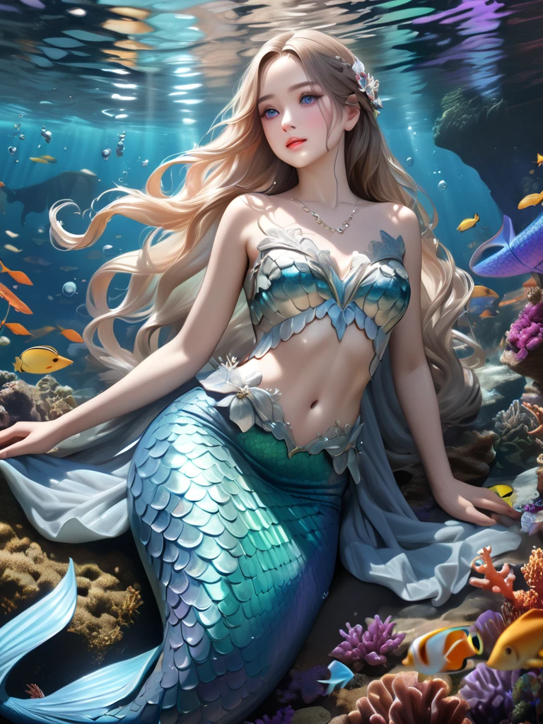 Fold, Best Quality, illumination, mermaids, Sea, Stone tablets, elves, Mussel pearls in hand