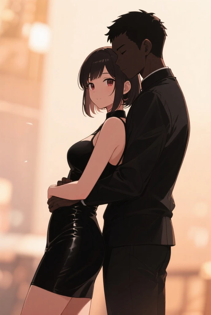 (A muscular big black man in the club) (Intense and intimate moment between the couple: 1.9) (the woman has long black beautiful hair) (The woman is short and petite) (Their faces express deep love and desire: 1.9) (Soft club lights illuminates the club, creating a romantic ambiance: 1.8) (woman wearing a short tight dress) (curvy woman with big ass) (large man) (clean colours hyper realistic) (beautiful lighting) (crowded club in background) (big black man) (short white girl) (club dress) (dance floor in the background with crowd) (neon soft lights) (emphasize on the athletic man) (emphasize on the short dress of the girl) (crowd on the dance floor around the man and girl) (dark lighting) (dim atmosphere) (man possesively holding the girl) (girl is wearing a pink short dress) (girl is wearing a really short dress) (emphasize on the short  girl with black hair) (emphasize on the height difference between the man and woman) (emphasize on the woman's black hair) (man is confident) (woman is nervous) (man is fully clothed) (woman is wearing a short sexy dress) (nervous woman) (confident man) (man is wearing a black shirt and black pants) (tall man) (frail woman) (woman's ass is against the man's crotch) (man and woman dancing with the woman back against the man's chest)