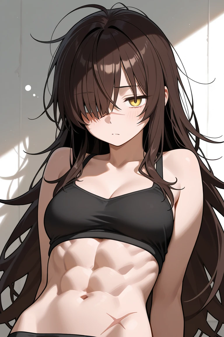 Kurisu makise, six pack abs, black sport bra, black leggins