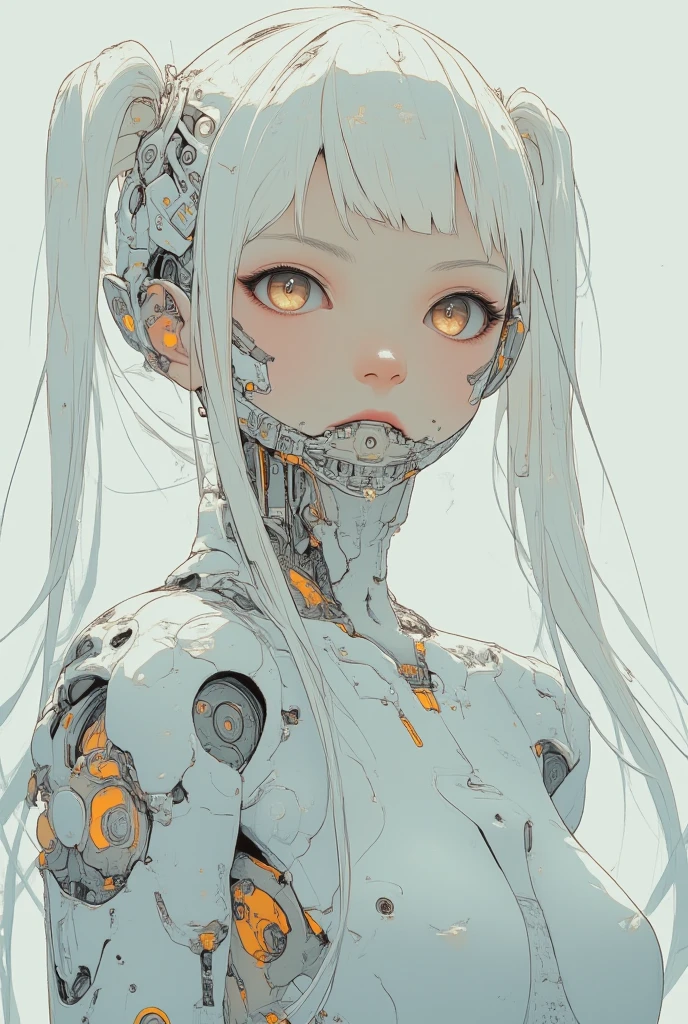 (((masterpiece))), (((best quality))), ((Extremely detailed)), (Highly detailed CG illustrations), ((Extremely delicate and beautiful)),(Cute and delicate face),light,((1机械女孩)),Solitary,whole body,(machine made joints:1.4),((Mechanical limbs)),(Blood vessels connected to the tubes),((A mechanical vertebrae attached to the back)),((Mechanical cervical fixation)),((sit)),Poker face,(Wires and cables connected to the head and body:1.5),(character focus),Science fiction
