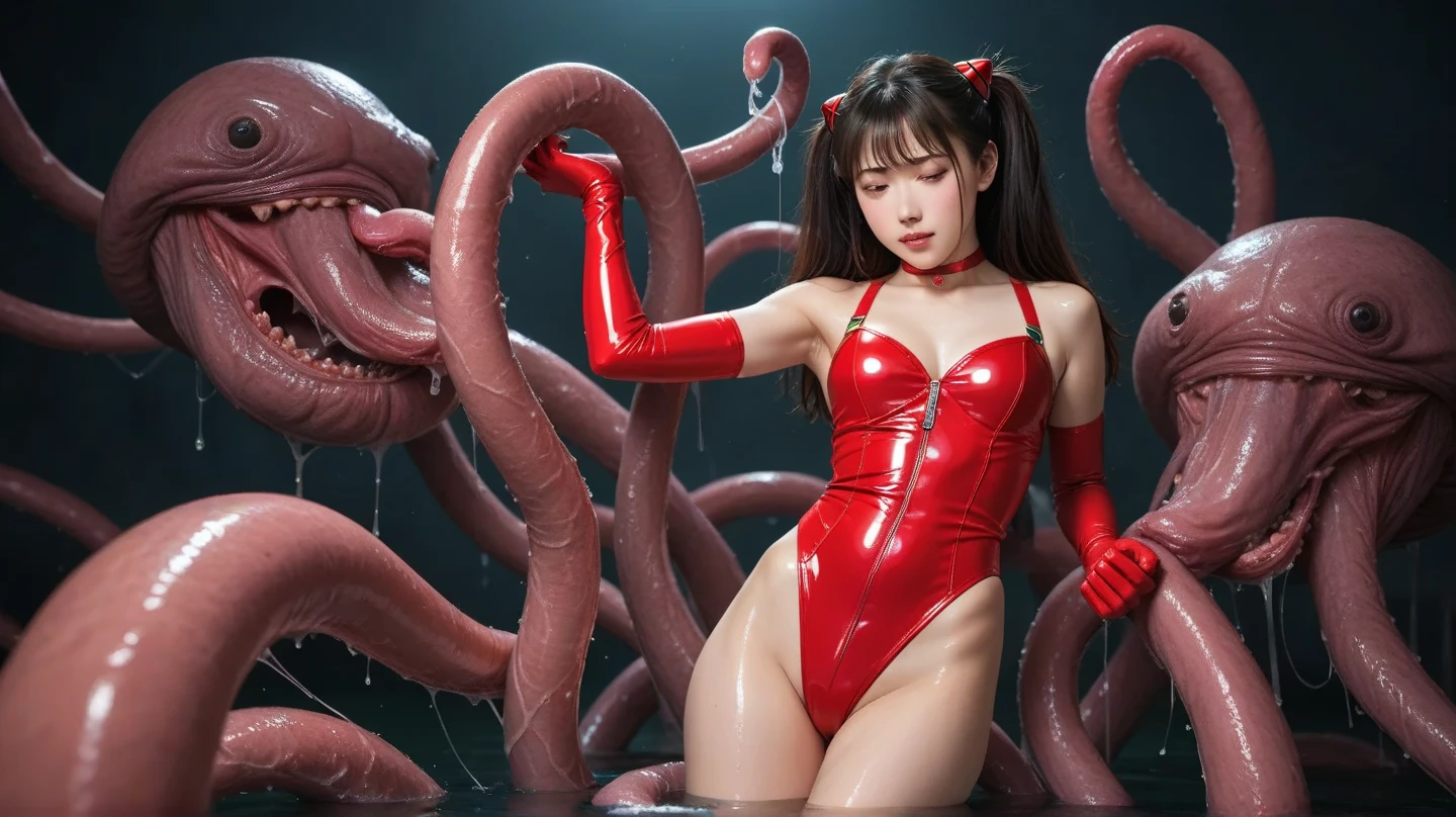 (((Worm View)))),Fairy Girl、Girl in a light white dress of a fantasy elf、Red tentacles enveloping the whole body、On the back there are transparent fairy wings、elvish、Giant octopus tentacles、(((Tentacles stuck in the crotch)))、Crouching legs open、Voluminous bust size、Best Quality, ,Photorealistic, High resolution, realistic、Semi-real、Detailed、the woods