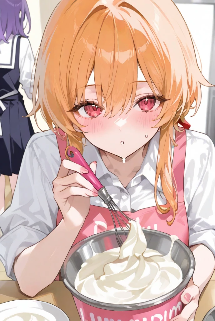 score_9_up, score_8_up, score_7_up,aki_zenmai, solo, 1girl, blush, short hair, red eyes, school uniform, tongue, dark skin, orange hair, dark-skinned female, lips, oral, fellatio, licking, popsicle, sexually suggestive, :>=, phallic symbol, close up, portrait