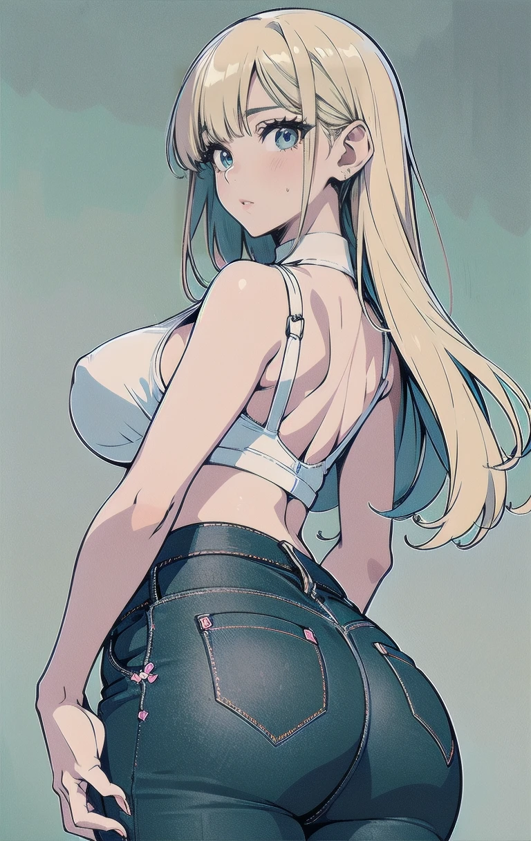 Blonde anime girl posing in short skirt, seductive anime girl, Blonde long hair anime girl, Drawing in animation artist studio, wearing white clothes, [ 4k digital art ]!!, style art, casual gesture, From Girls Frontline, upper part of body, Highest rated on pixiv, blonde goddess, Produced by Anime Painter Studio