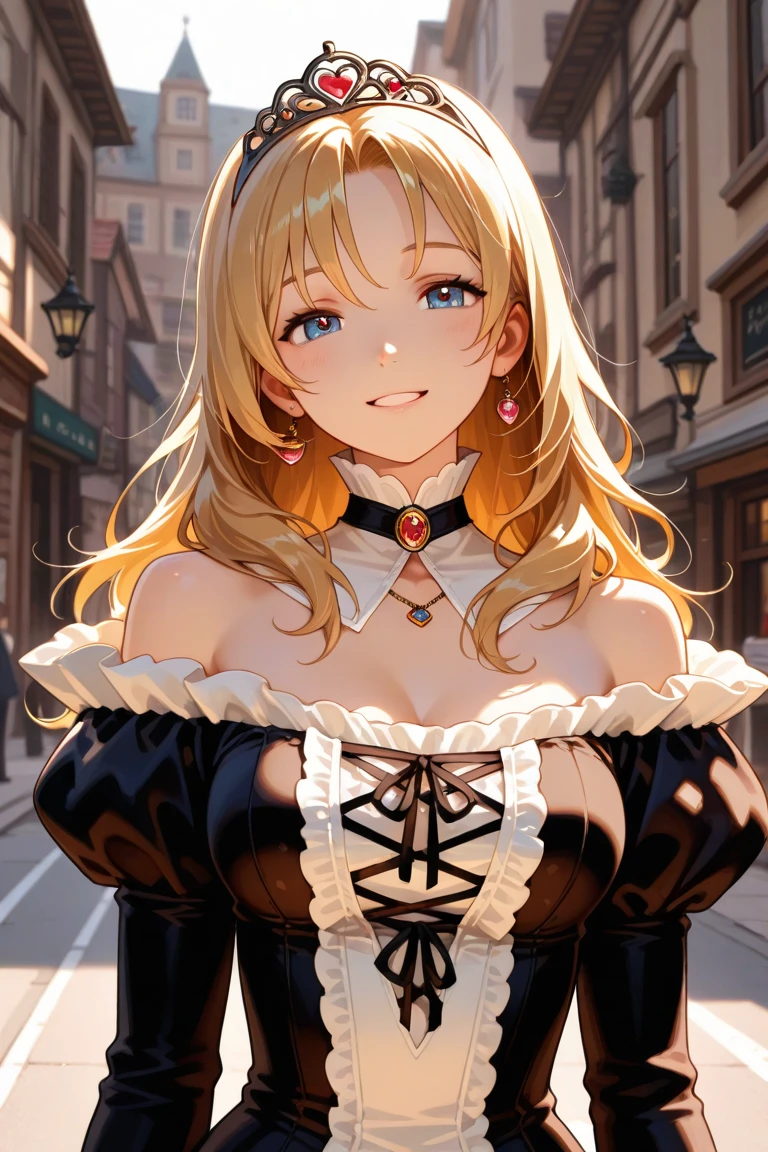 ((Biologically correct limb count))、((whole body including face))、4K、Masterpiece、((Focus on the face))、((Symmetrical, well-proportioned facial features))、Eyes with delicate depictions、(((1 person)))、Beautiful woman、Outstanding style、Slender Body、((Headband、Orange Gothic Lolita、Gothic Dress、(High heels)))、(((Stand on a suspension bridge)))、(smile）、(Close-up photo of the upper body）、High angle、Stop and look up、