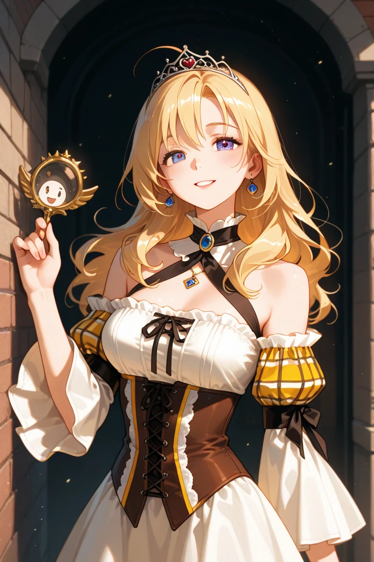 (Obra maestra, mejor calidad:1.2), 1 chica, solo, (color plano:1.1), (Princesa Peach:1.1), De la franquicia de Mario, rosa y oro, Cabello largo y rubio, pechos grandes, vestido rosa con mangas abullonadas, guantes blancos, tacones altos rosas, blue eyes, corona dorada, Comportamiento real, De pie en el reino de los hongos, greeting with a warm smile, Hopeful and kind expression, ( Fondo:0.3), (solid circle eyes:0.7)