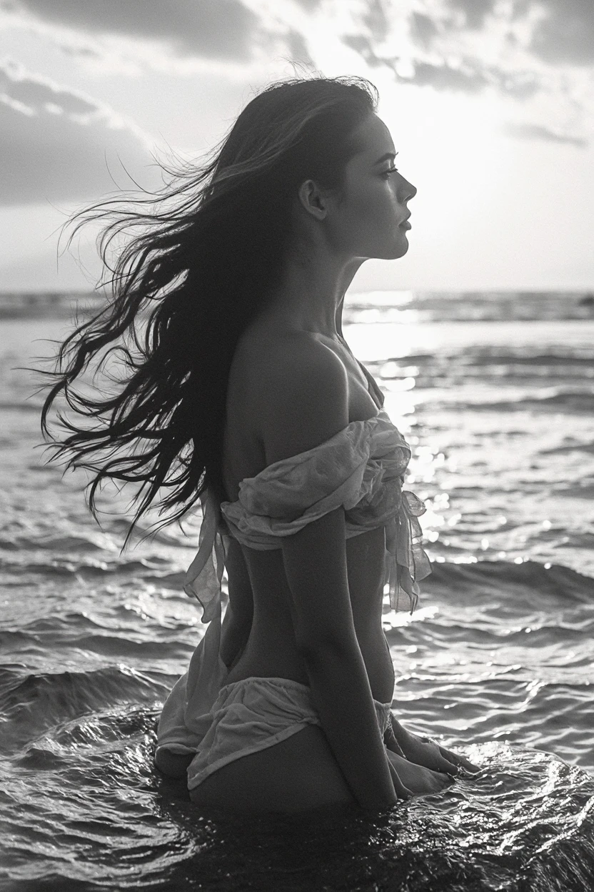 Prompt : (best quality), (Masterpiece), photography, realistic, (1 girl), Beautiful Thai girl, 25 years old, Thin Bikini Slip, floating hair, in the wind, difficult light, surface film, Heavy pellets, photography film, high contrast