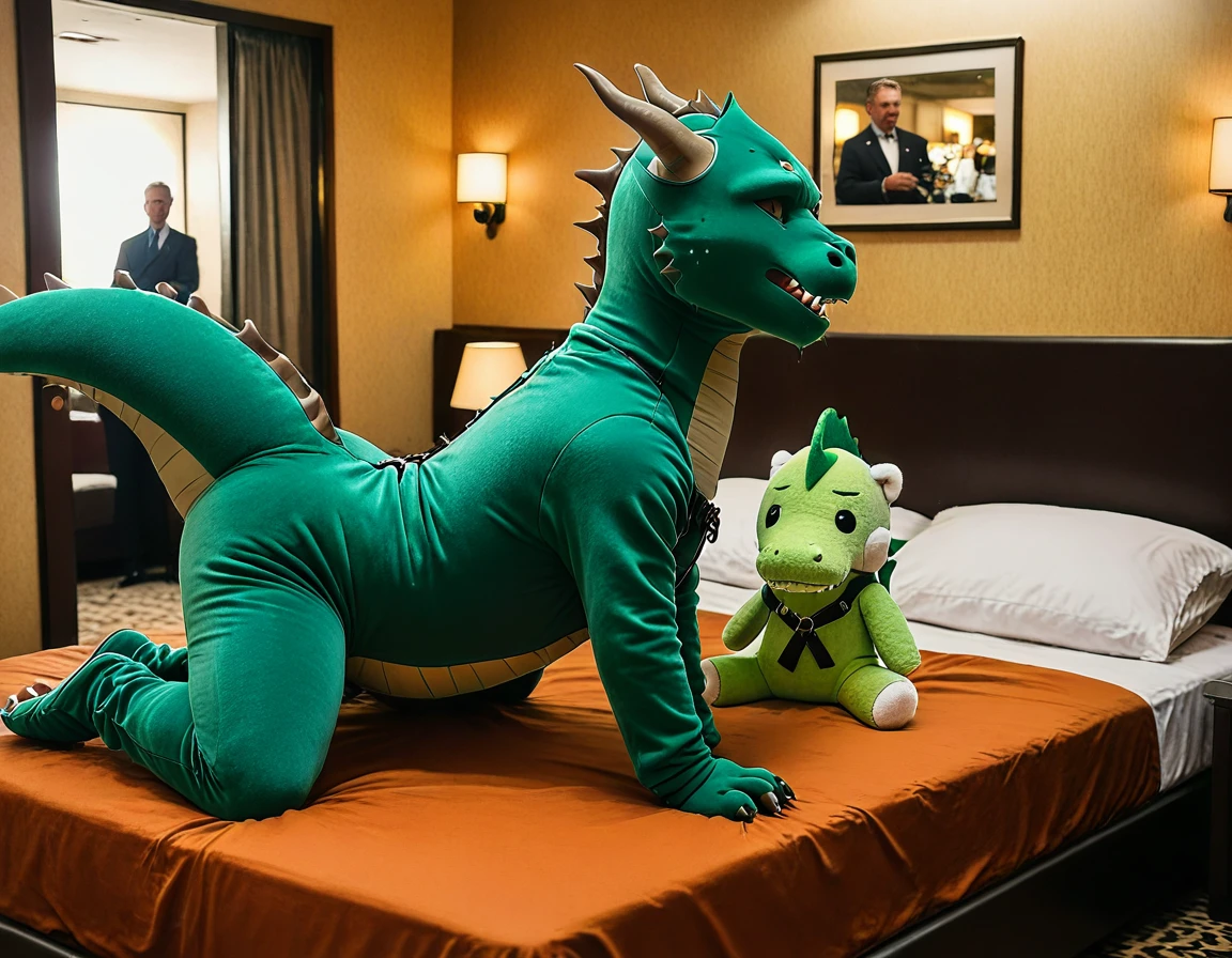 (((duo))), ((((((human on feral dinosaur, huge canine pussy, dinosaur tail, raised tail, leaning on bed, large insertion, pov, doggystyle, hands on butt)))))), (((((butt focus, bedroom, hyper penis, open mouth, Double penetration))))), masterpiece, high details, high quality, best quality, highres, HD