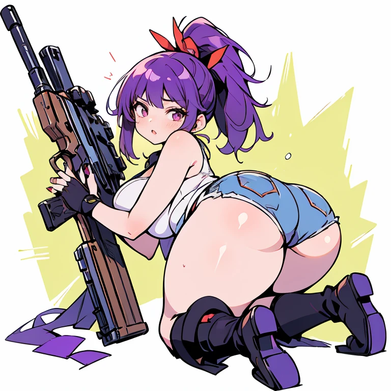 Slime girl, (slime), Slime hair Double buns hair style, Pumpkin Orange, weapon belt, Masterpiece, Best Quality, gigantic breasts, slime girl, slime girl, purple hair, lavender hair, yellow clothes, weapon belt around waistline, rifle, long rifle, AR-15 Rifle, assault rifle, exposed yellow bra, yellow clothing, wearing yellow clothing, fully body view, tight yellow dress, Rifle in hand, mature woman, gorgeous, perverted, sexy, yellow dress, exposed chest, exposed bra, exposed breast, black boots/heels, gold bracelets around wrist, holding rifle, aiming with rifle, tactical stance, tactical gear, sweaty body, long legs, tall woman, lustful yellow eyes, yellow lingerie , Slime girl, (slime), Slime hair Double buns hair style, Pumpkin Orange, weapon belt, Masterpiece, Best Quality, gigantic breasts, slime girl, slime girl, purple hair, lavender hair, yellow clothes, weapon belt around waistline, rifle, long rifle, AR-15 Rifle, assault rifle, exposed yellow bra, yellow clothing, wearing yellow clothing, fully body view, tight yellow dress, Rifle in hand, mature woman, gorgeous, perverted, sexy, yellow dress, exposed chest, exposed bra, exposed breast, black boots/heels, gold bracelets around wrist, holding rifle, aiming with rifle, tactical stance, tactical gear, sweaty body, long legs, tall woman, lustful yellow eyes, yellow lingerie, mature body, mature face, dark purple hair color, purple hair, bending down, bent over, crouching, wide hips, big butt