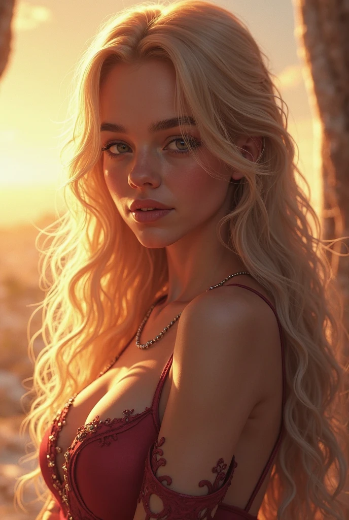 Thirst trap. A beautiful woman with large thick and wide beautiful lips with the appearance of Sabrina Carpenter, thick hips, thin waist, deep and wide breasts. with hair that is coarse, wiry, and tightly curled. It often has a rough texture, feels stiff to the touch, and may be prone to frizz and tangling. curls can be densely packed. Looking at viewer with love. Long southwestern style dress, hoop earing and jewelry. Skirts billowing in breeze. The Official Art – An Award-Winning Digital Masterpiece In 4K Ultra HD, Extreme Detail And Intricate Realism. This Concept Art Brought To Life By The Hands Of Artists Like Wlop & Artgerm In A Stunning 2D Vector Illustration. . massive, perky, perfect spheres, voluptuous, cleavage full, well shaped pleasing breasts. buxom. Background is a panoramic vista of redrock canyon with a beautiful blue river running through it.