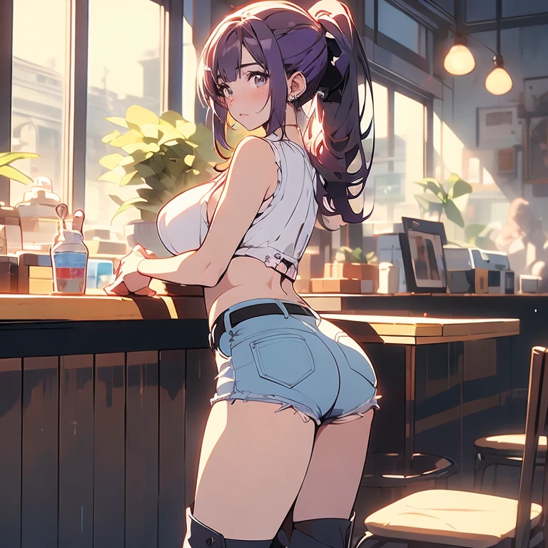 ((best quality)), ((masterpiece)), (detailed), 1girl, off-shoulder sweater, 19 years old, large breasts, triple D cup breasts, round buttocks, bubbly buttocks, wide hips, bubbly ass, fit and strong, slender body